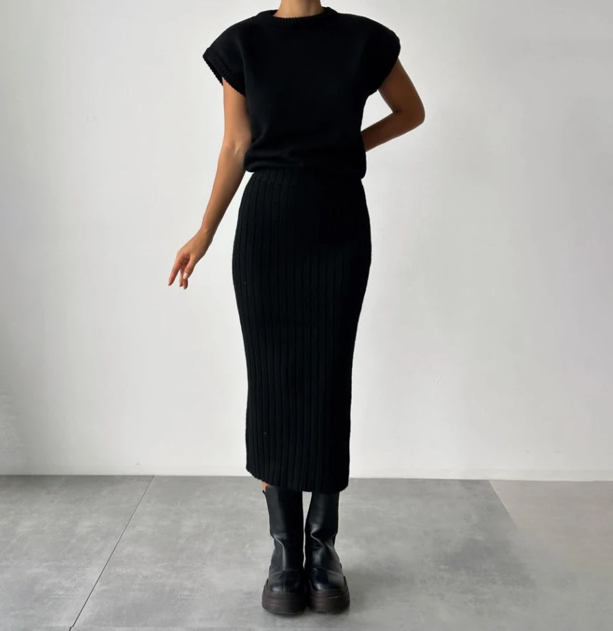 Женские комплекты из двух предметов свитер топ без рукавов облегающий комплект с