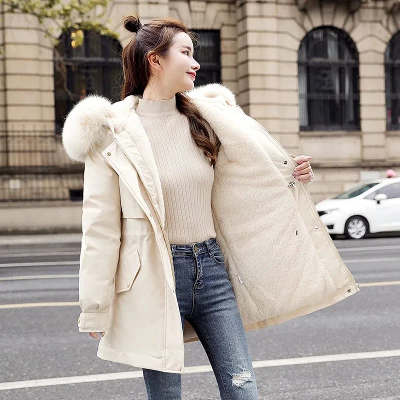 Down Cotton Jacket Womens 2022 Winter New Korean Waist-length Thin Padded Coat Women Large Size Hooded Fur Collar Thick Parkas