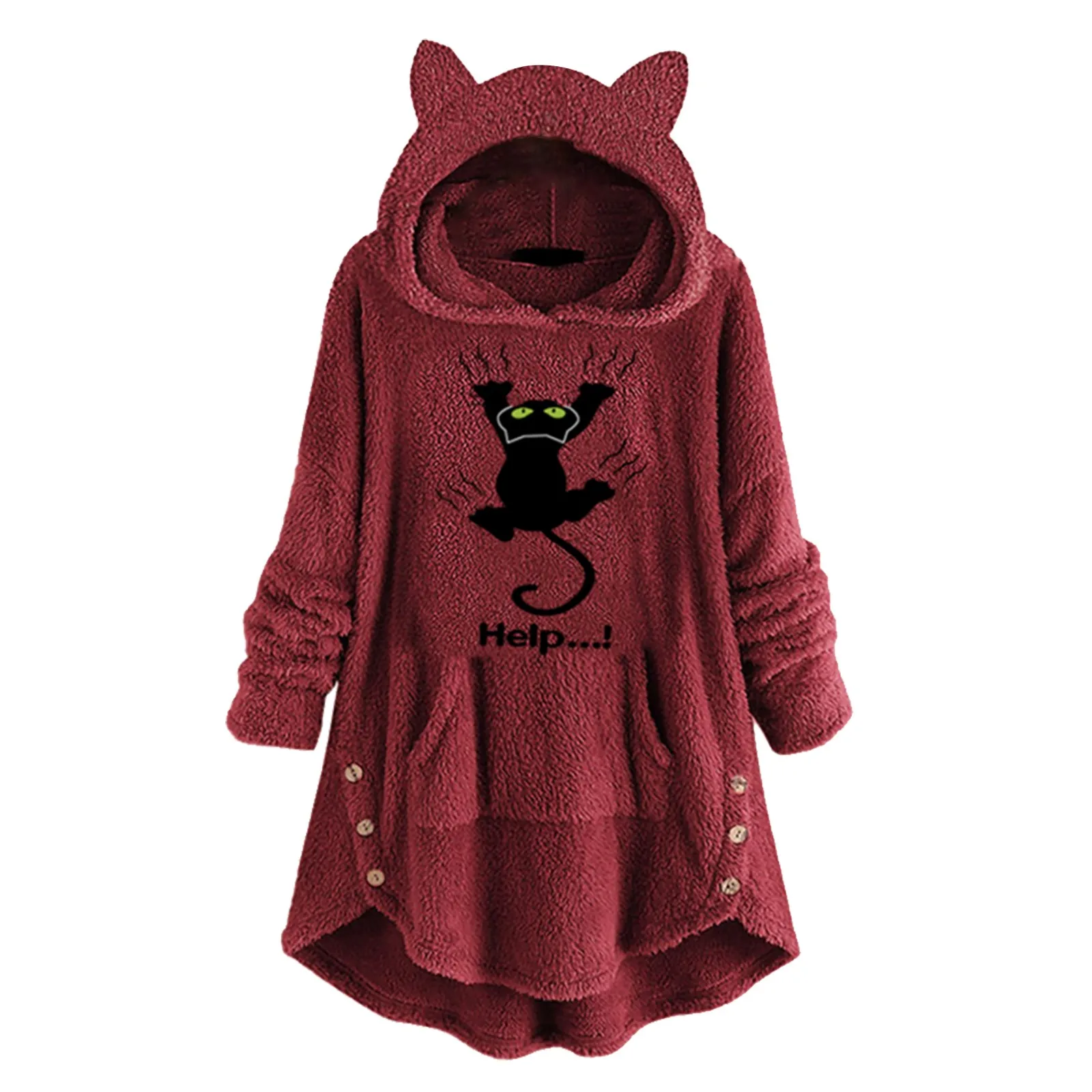 

Women'S Fall/Winter Long Sleeve Cat Ear Hoodie Pullover Hoodie Wool Cute Printed Oversize Hoodies Women Winter Hoodies for Women