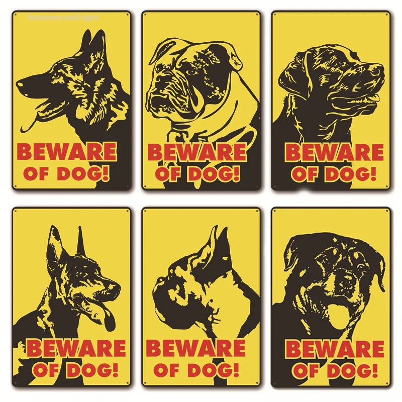 

Beware of Dog Tin Signs Metal Plaques Caution Dogs Vintage Poster Wall Painting for Garden House Door Home Decoration 20x30cm