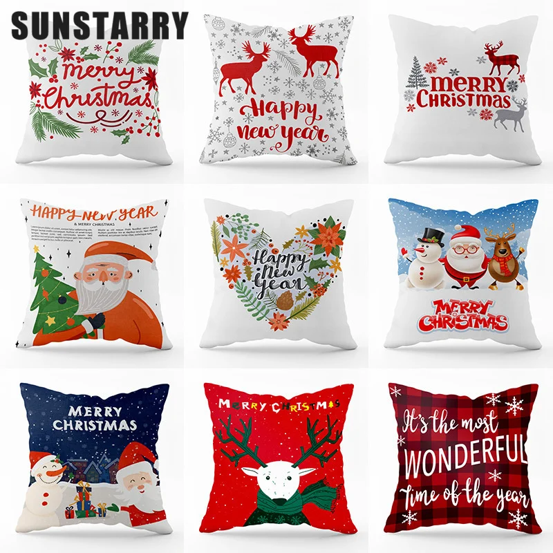 

Merry Christmas Cushion Cover 45x45cm Polyester Pillow Case Digital Printing Sofa Pillowcase Home Decoration Funda Cojin Cojines