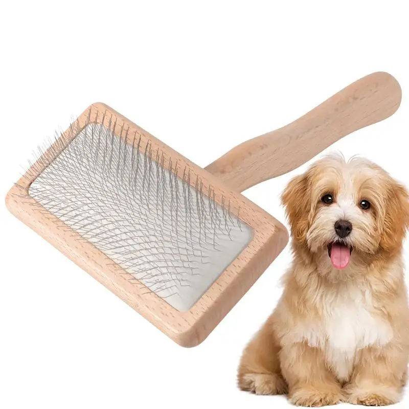 

Pin Brush For Dogs Extra Long Pin Flat Slicker Brush Dog Grooming Brush With Non-Slip HandleCleaning Pin Brush Removes Loose Fur