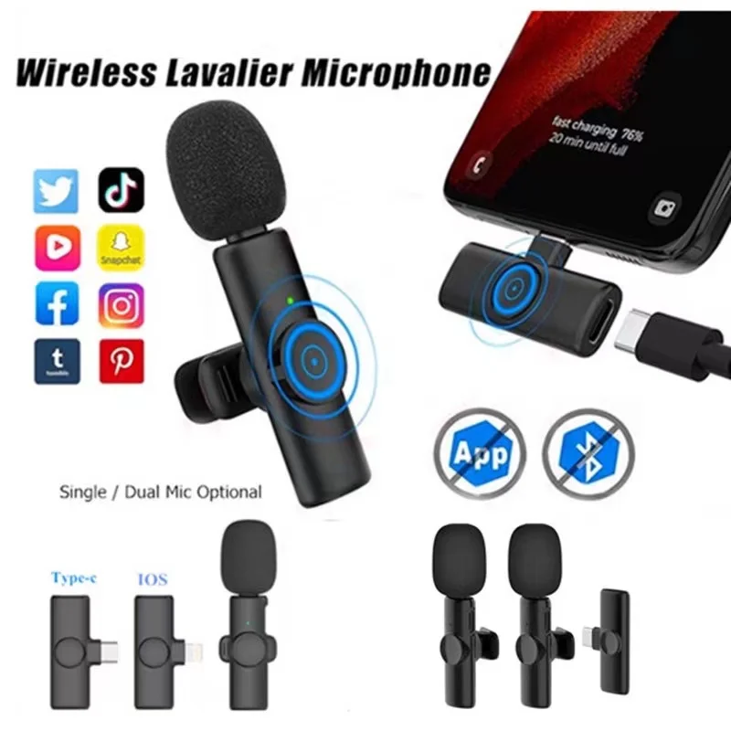 

Беспроводной петличный микрофон, портативный мини-микрофон для записи аудио и видео, для iPhone, Android, прямых трансляций, игровых телефонов