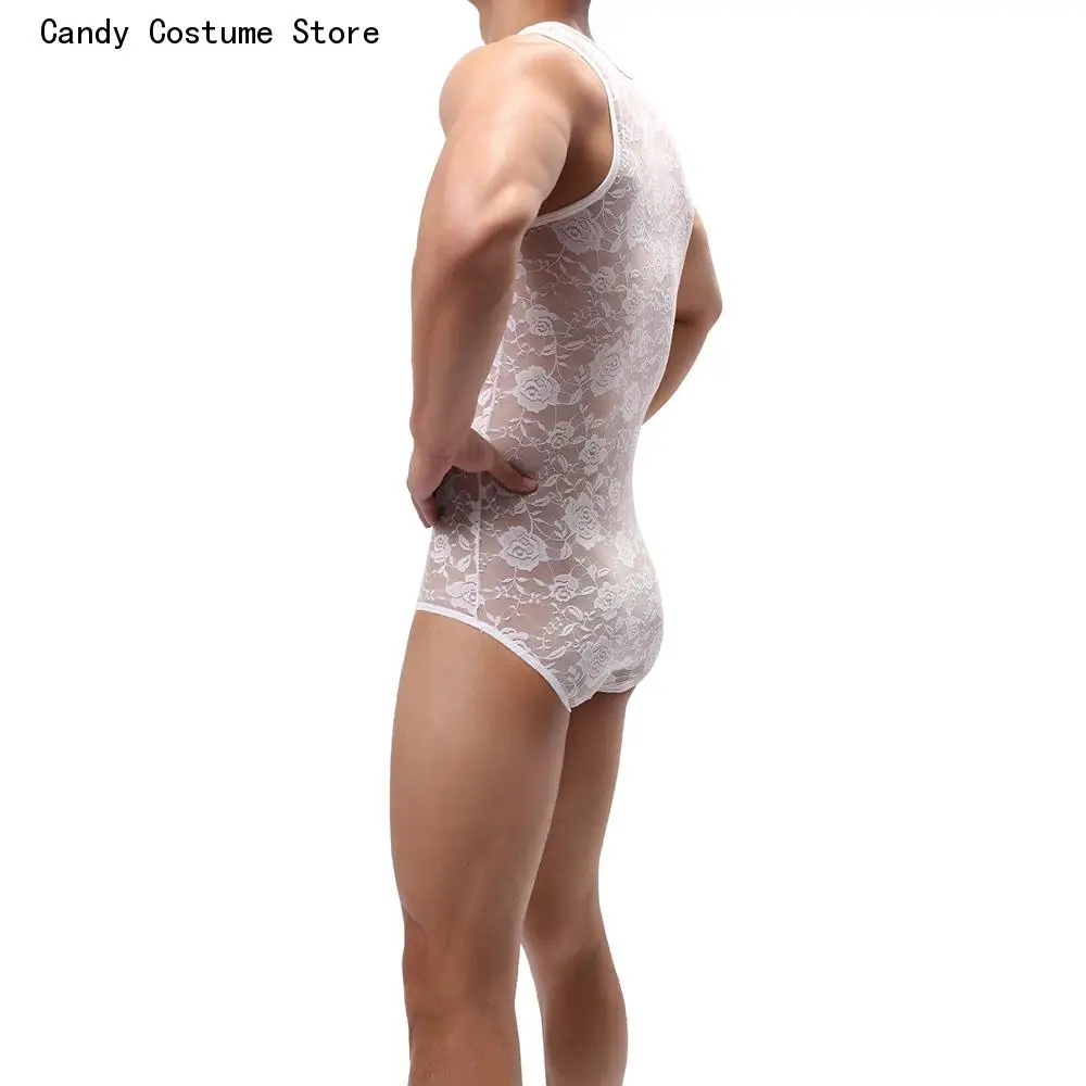 Mens Vest Shorts Jumpsuit Bodysuit Lace Sexy Onesies Male Sexy One-piece Tight Elasticity Slim Corset Body Shaper Seductive