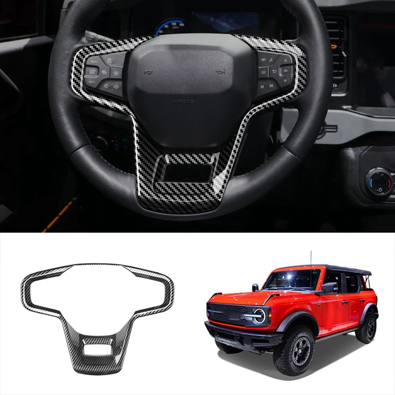 

Car Carbon Fiber Steering Wheel Panel Cover Trim Decoration Frame Sticker For Ford Bronco Sport 2021 2022