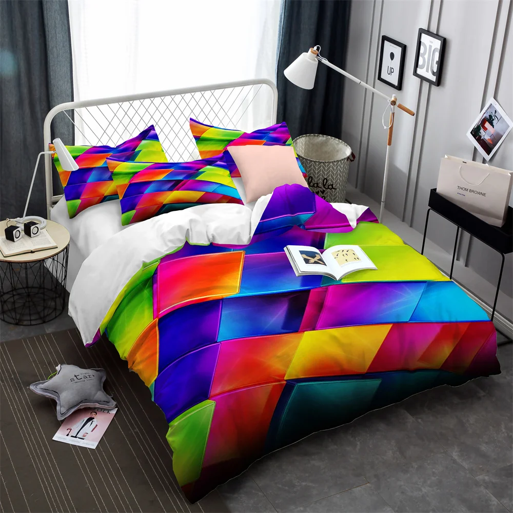 

Комплект постельного белья с 3d-геометрическим рисунком, одеяло с наволочкой, прямоугольной формы, для подростков, размеры King/Queen