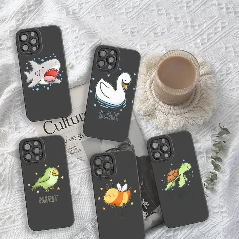 

Cute cartoon Animals cat dog shark Phone Case For iPhone 13 12 11 Pro MAX Mini X XS XR 7 8 Plus Camera Lens Liquid Silicone
