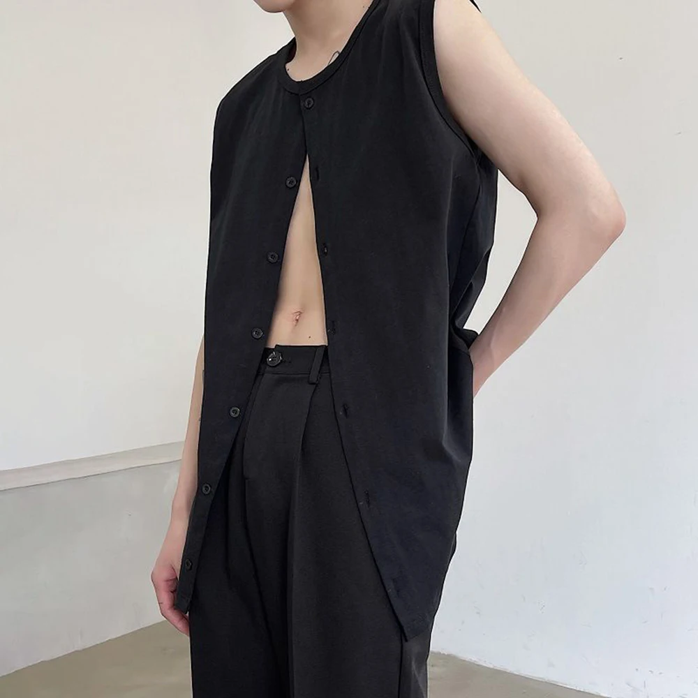 

Summer New Trendy Men Wear Cold Wind Long Round Neck Cardigan Design Sense Sleeveless Vest Fashionable Net Red Fried Street Top