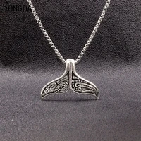 mermaid tail necklace pendant whale tail vintage charm choker punk rock silver color stainless steel chains party women jewelry