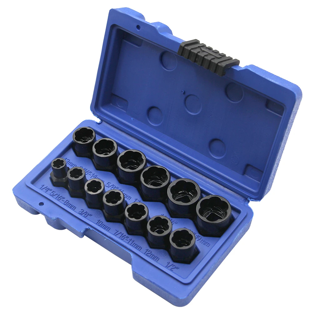 

13pcs/Set Damaged Bolts Nuts Screws Remover Extractor Removal Tools Set Threading Tool Kit Black Nuts