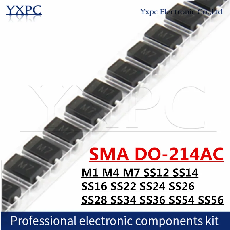 100 шт., SMA DO-214AC M1 M4 M7 SS12 SS14 SS16 SS22 SS24 SS26 SS28 SS34 SS36 SS54 SS56 диоды