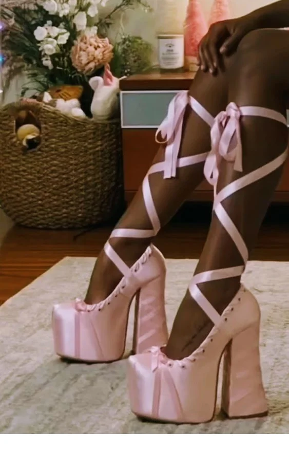 Cute Platform Pink Sugar Round Toe Cross Tied Sandals Girl Chunky High Heel Round Toe Shoes Evening Pretty  Mary Jane Shoes 2022