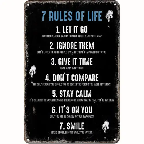 Оловянный знак с 7 правилами жизни настенное искусство для мужчин чтение