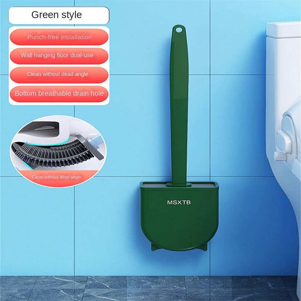 

Wall-mounted Toilet Brush Household Toilet Bowl Brush Non-dead Corner Long-handle Silica Gel Brush Cleaning Products For Home