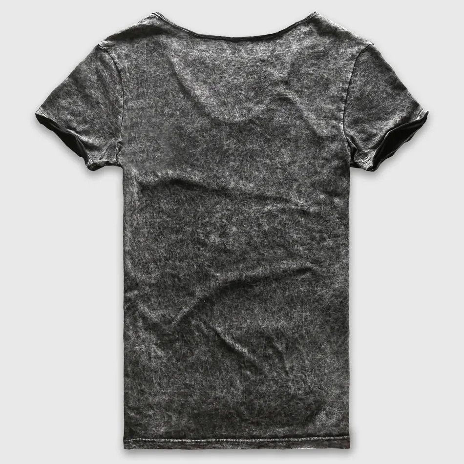 

Футболка мужская с V-образным вырезом, модная повседневная тенниска из плотного промытого хлопка с короткими рукавами, Винтажная Майка, чер...