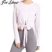 women long sleeve ballet costume cover ups solid color cardigan self tie design casual quick dry tops for dance gym yoga jogging