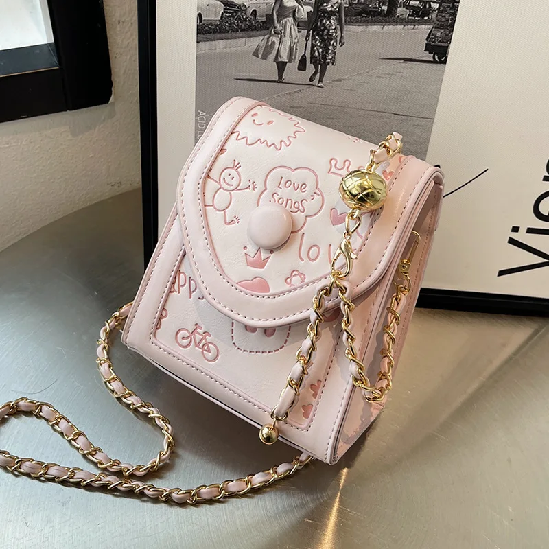 

Fashion Teenage Girl Mobile Phone Bag Solid Color Leather Messenger Bag Spring / Summer 2022 New Women's Bag Chain Shoulder Bag