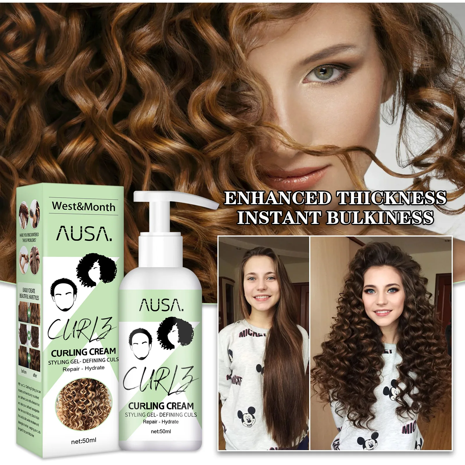 

50ml Hair Conditioner Curl Enhancer Anti Frizz Hair Elastin Hair Volumizing Gel Curls Dedicated Hair Care Elastin Setting Cream