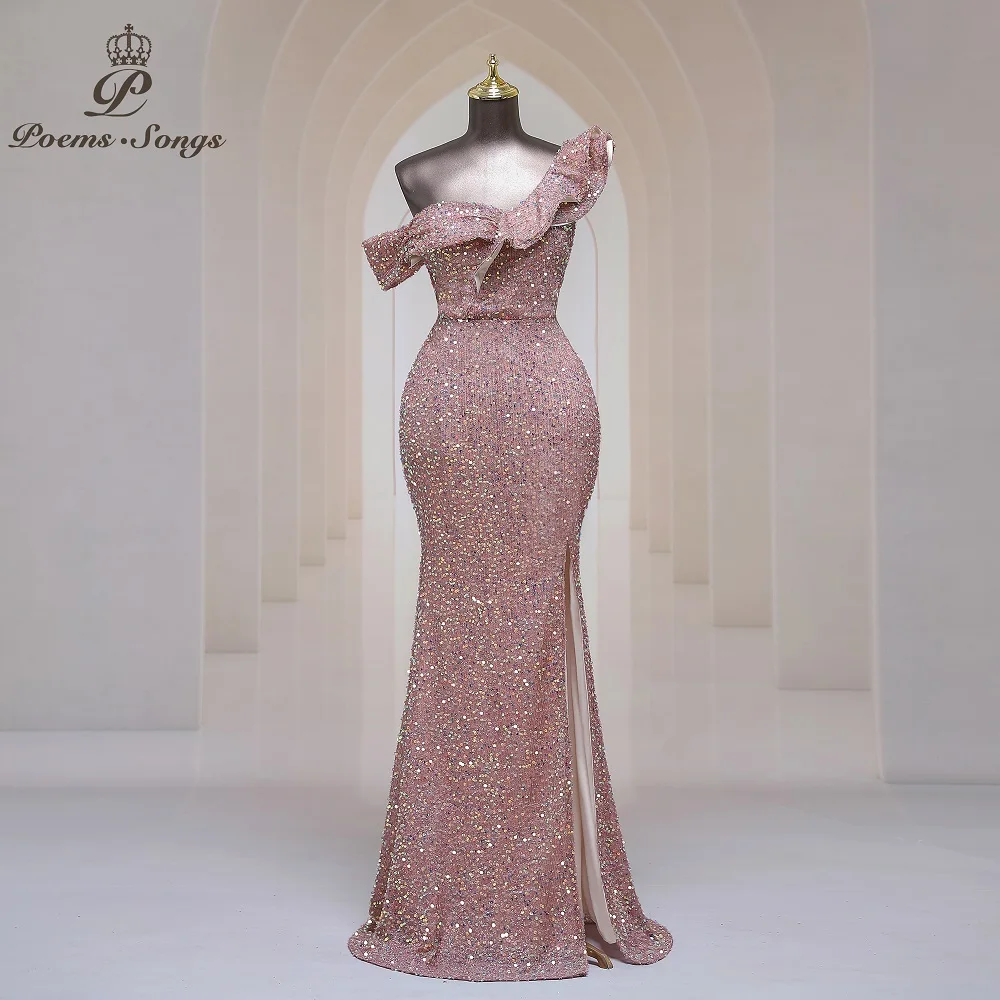 Новое сексуальное вечернее платье ярких цветов на одно плечо женское с блестками