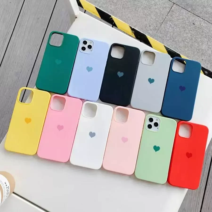 

Heart Pattern Candy Color Phone Case For IPhone 13 Pro Max 12 Mini 11 XS Max XR X SE 2020 8 7 6 Plus Soft TPU Back Cover