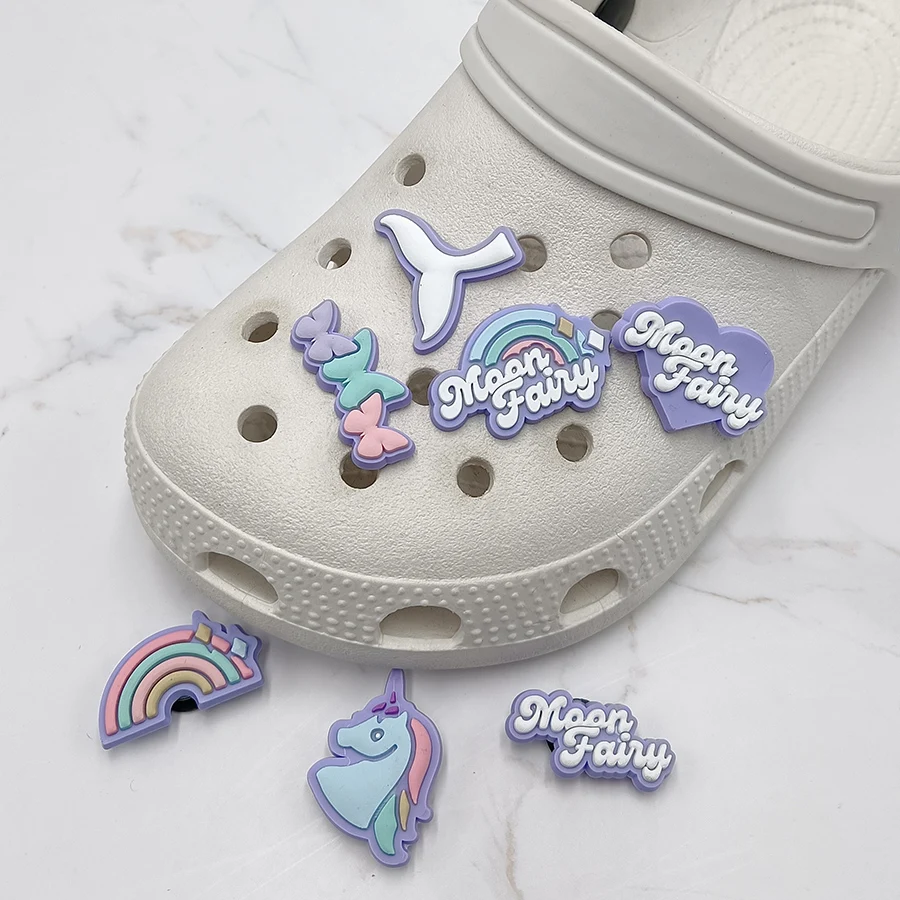 Moon Fairy PVC Shoe Buckle Accessories Funny DIY Unicorn Butterfly Fishtail Shoe Decoration Jibz For Crocs Charms Kid Party Gift