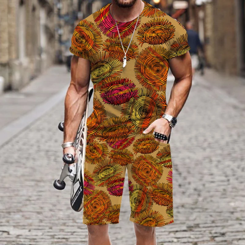 

Men's T-shirt Shorts Set Tracksuit Plant Flowers Pattern Street Casual Funny O Neck 2022 New Spring Autumn Fashion Hot Hip-hop