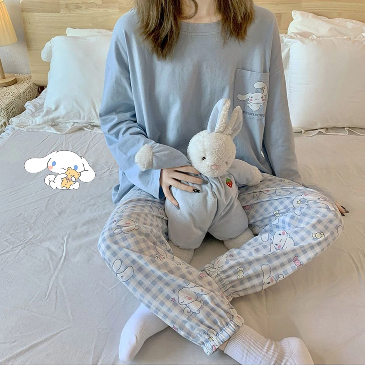 

Sanrioed Cinnamonroll Kawaii Cartoon long sleeve trousers Women Pajamas Set Cute Anime loose crew neck Sleepwear Homewear Gifts