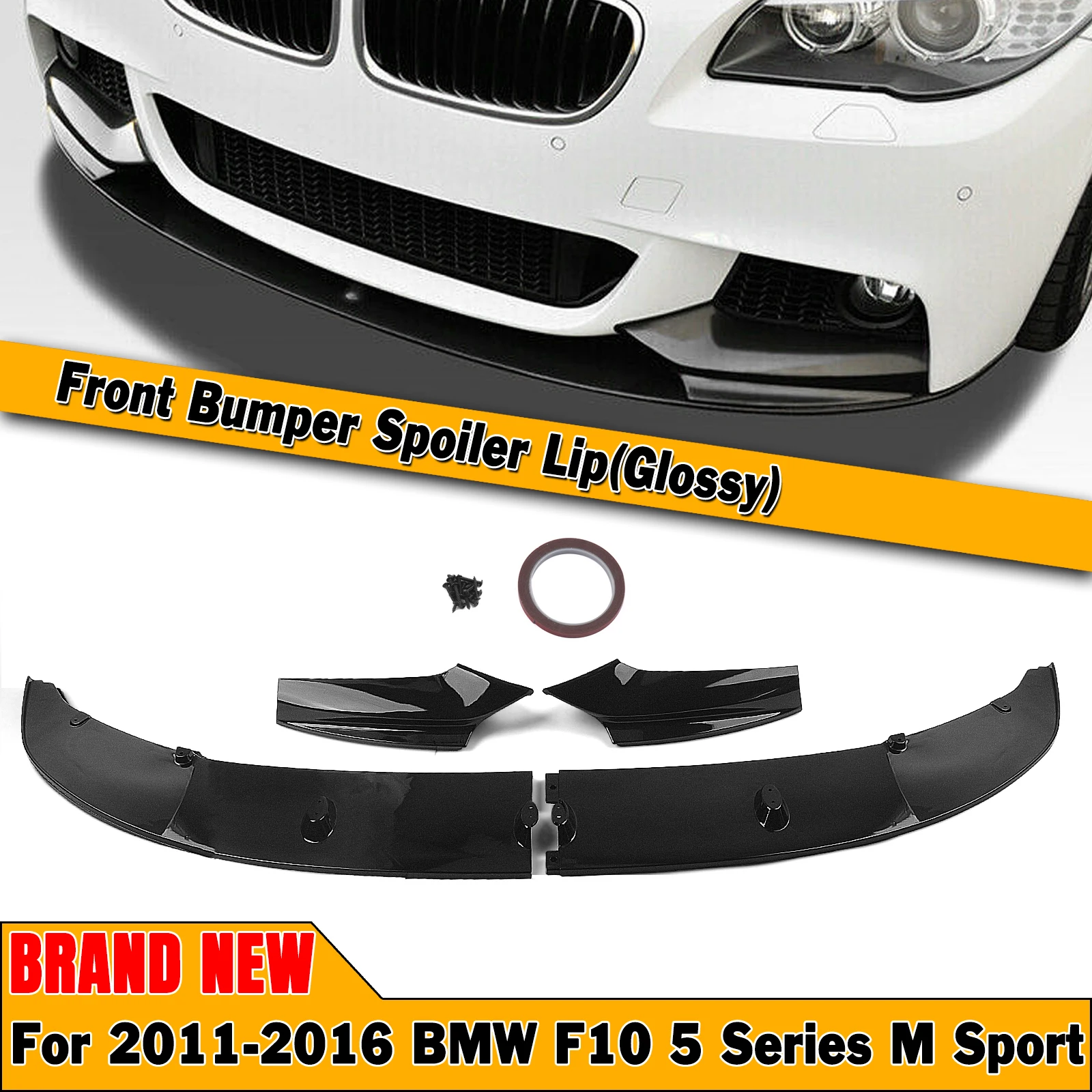 Front Bumper Spoiler Lip For BMW F10 5 Series 2011-2016 M Sport 550i 528i 530i 2012 2013 2014 2015 Gloss Black Lower Splitter