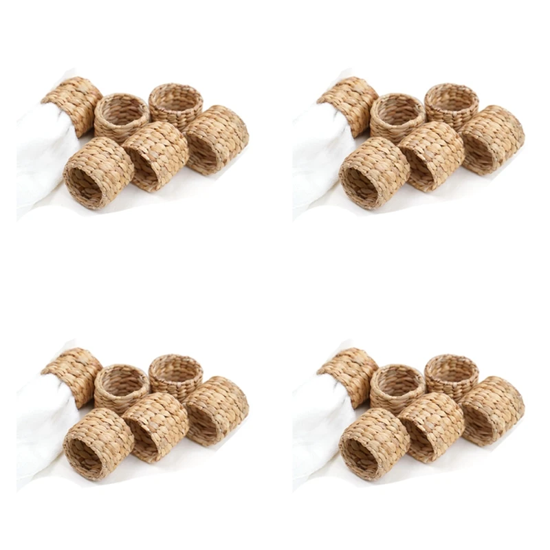 

24Pcs Napkin Rings,Water Hyacinth Napkin Holder Rings - Rustic Napkin Rings For Birthday Party, Dinner Table Decoration