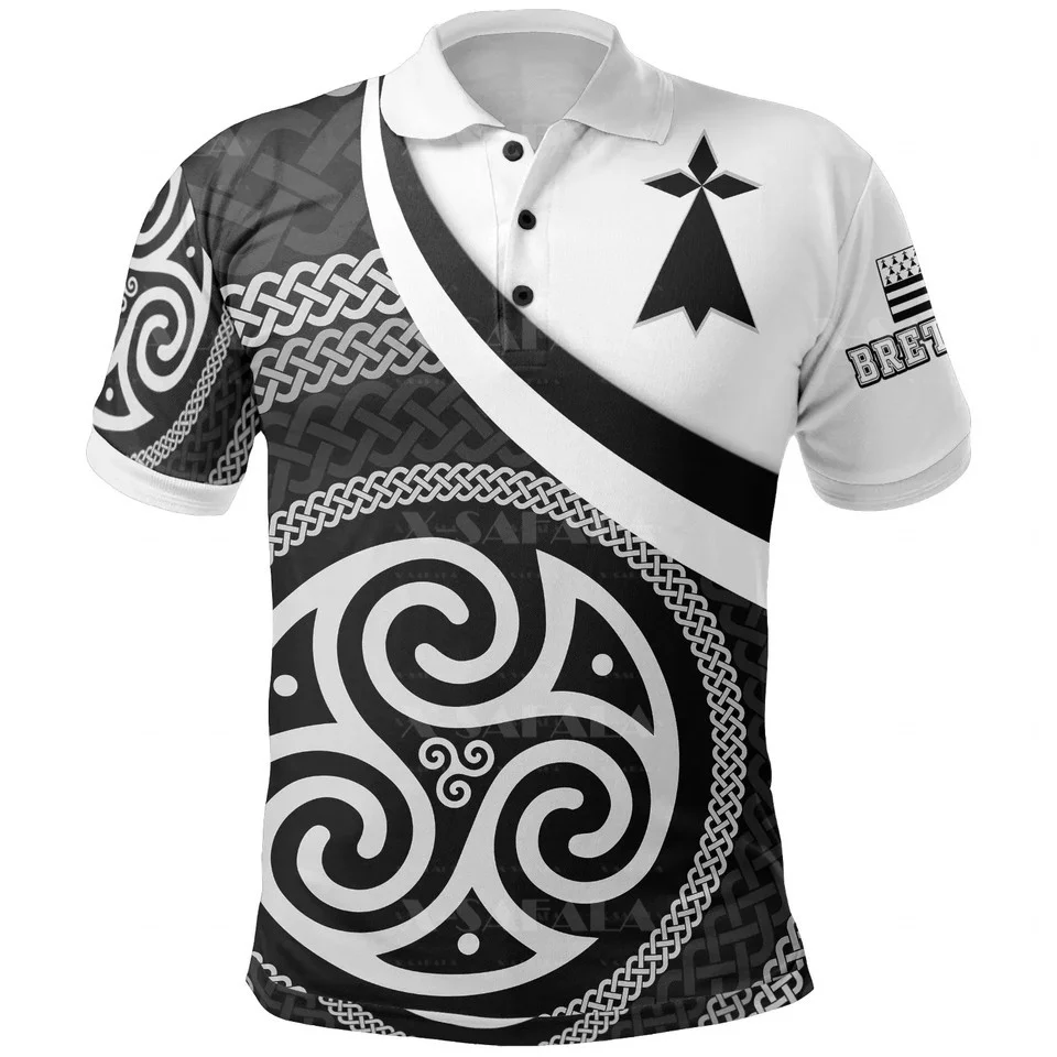 

Brittany Celtic Rugby Flag Compass Ermine Stoat Legend 3D Print Polo Shirt Collar Men Short Sleeve StreetWear Casual Top Clothes