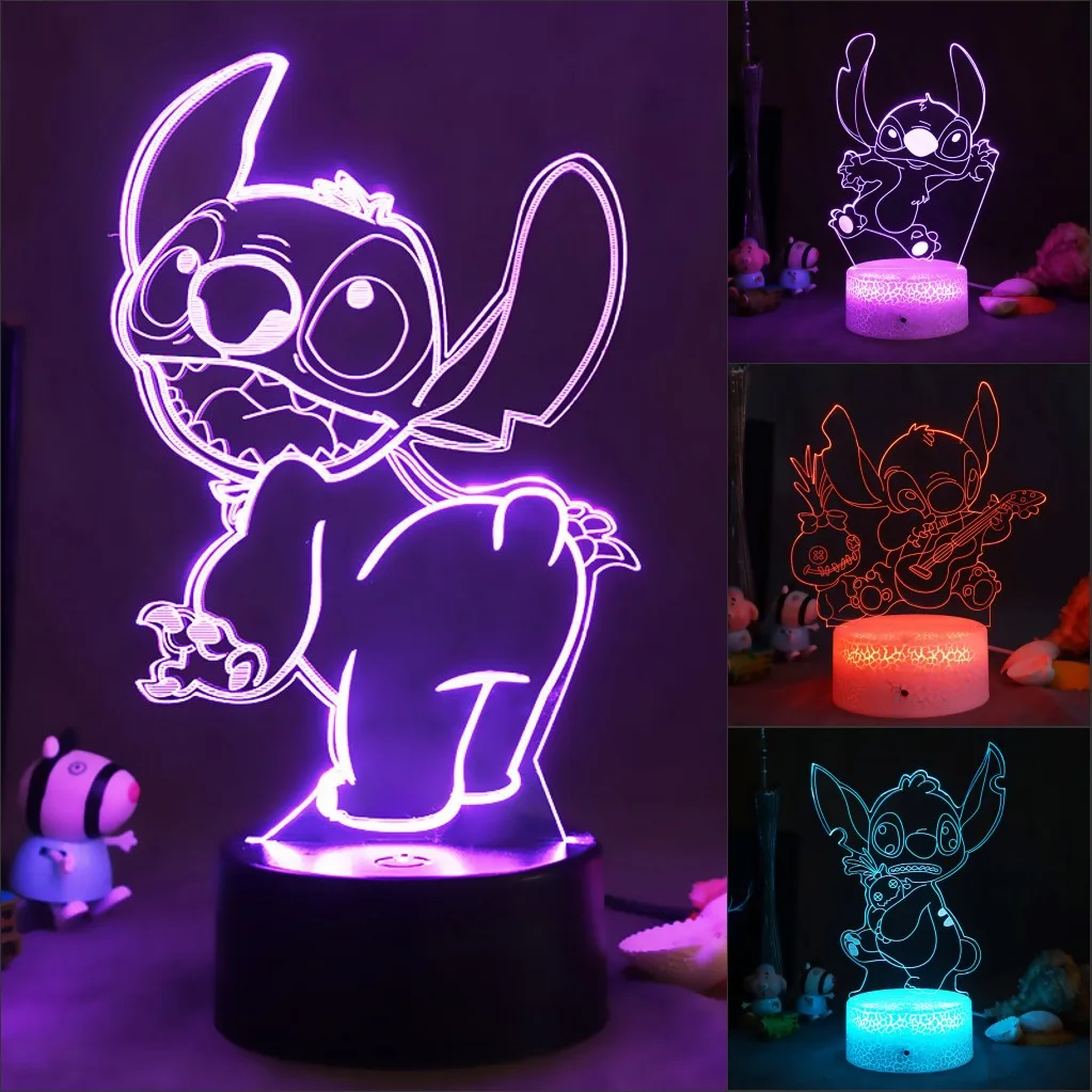 

3D Anime Stitch 3D Model LED Night Light USB Battery Dual Power Supply Children's Bedroom Decoration Birthday Gift