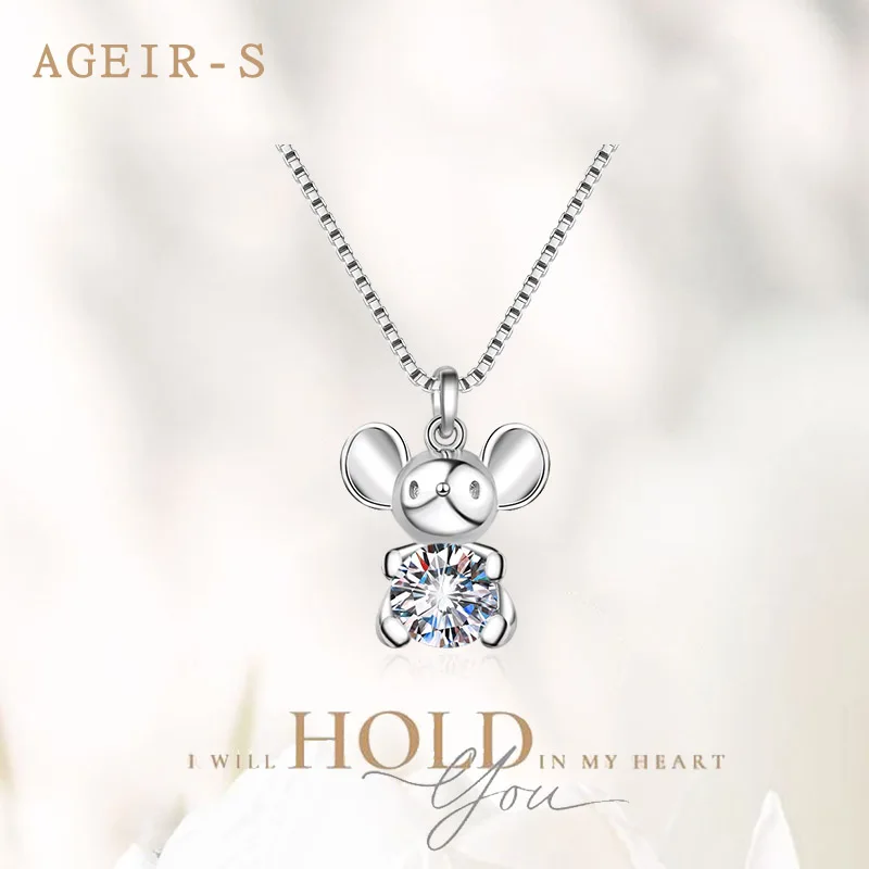 

AGEIR-S 100% Solid Silver Certified Moissanite Necklace Sparkling Lab Created Pendant Wedding Jewelry Luxury Party Gift Z105