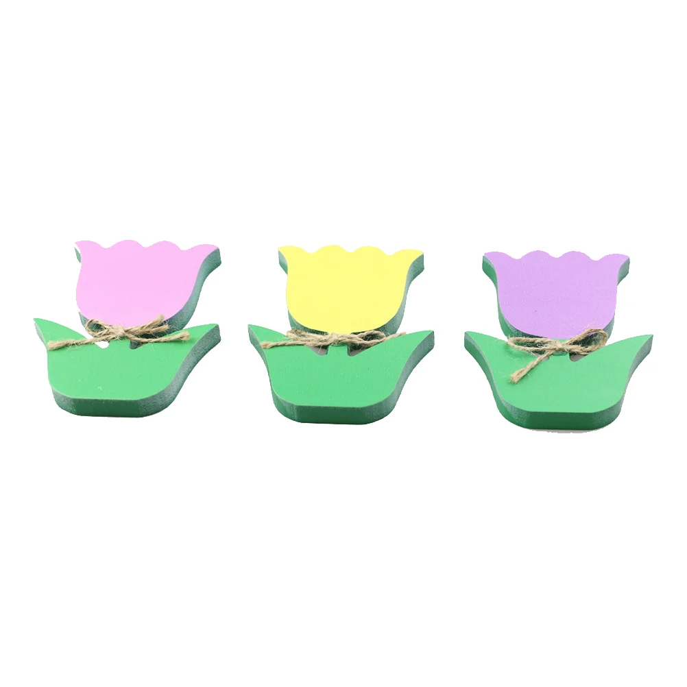 

3pcs Flower Designed Wood Desktop Adorns Tulip Modeling Flower Car Decorations