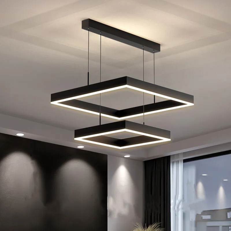 

Modern Living Room Black Square Ceiling Chandelier Bedroom Kitchen Island Hanging Lights Simple Dining Room Decorative Lights