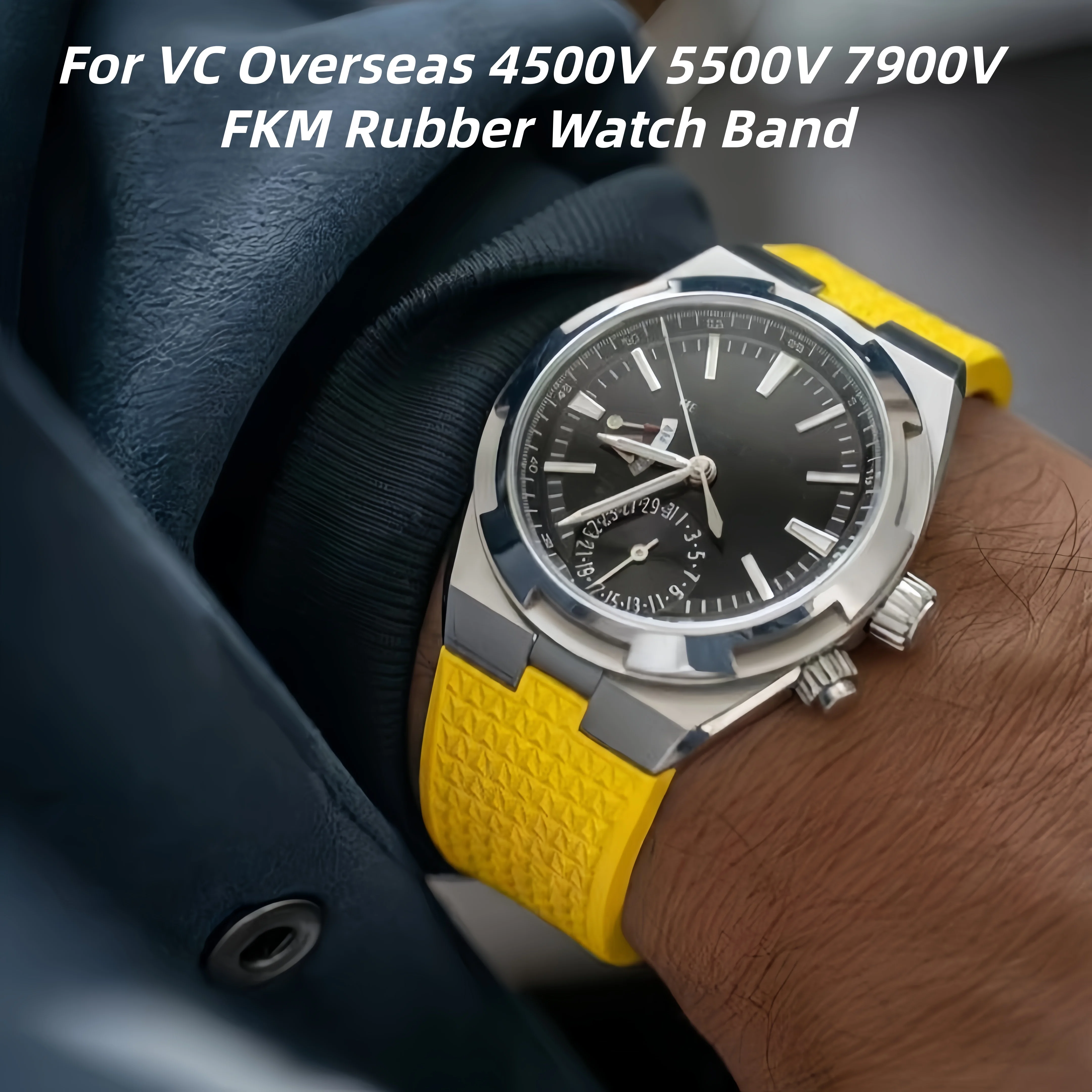 Фото Высококачественный ремешок из каучука FKM для часов Vacheron Constantin Overseas 4500V 5500V 7900V со стальными концевыми звеньями, разные цвета №1