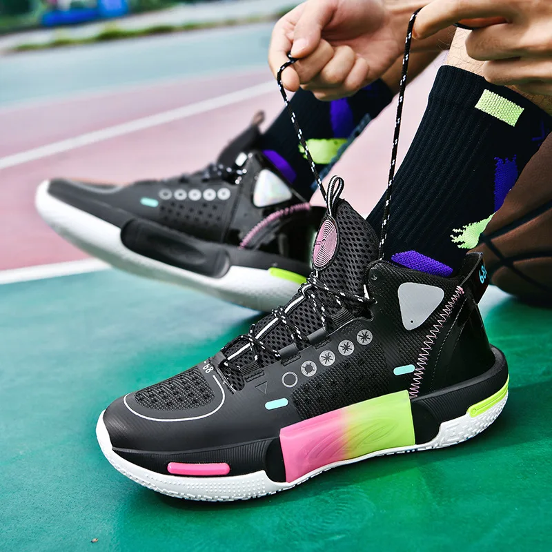 Fashion Black Mesh Men's Basketball Shoes High-quality Breathable Non-Slip Male Sneakers Comfortable Lace-up Unisex Sports Shoes