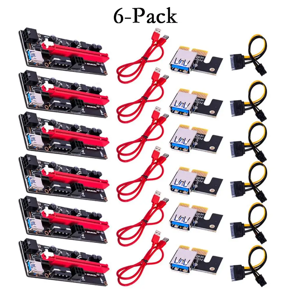 

6Pcs Newest Ver009 Usb 3.0 Pci-E Riser Ver 009S Express 1X 4X 8X 16X Extender Riser Adapter Card Sata 15Pin to 6 Pin Power Cable