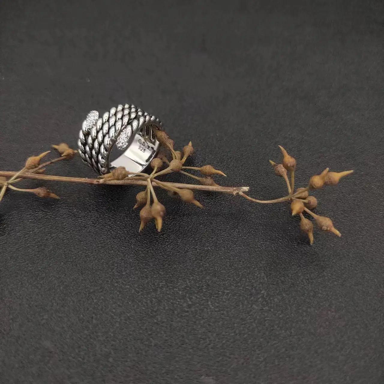 May DY Rings Cable Collectibles Stack  in Sterling Silver with Pavé Diamonds