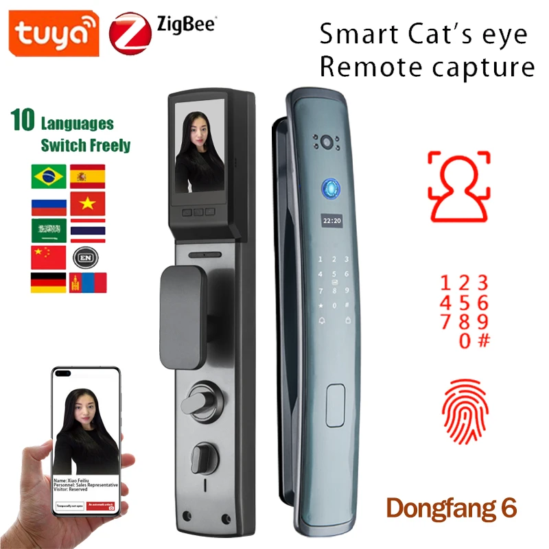 

Smart Door Lock Tuya Zigbee Cat's Eye Camera Fingerprint Digital Password Security Electric Electronic Key IC Card Smart Lock