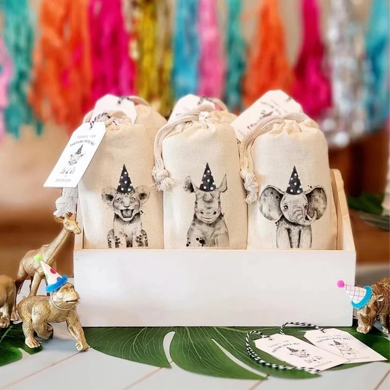 Подарочные пакеты в виде животных 5 шт. тематические джунгли сафари зоопарк