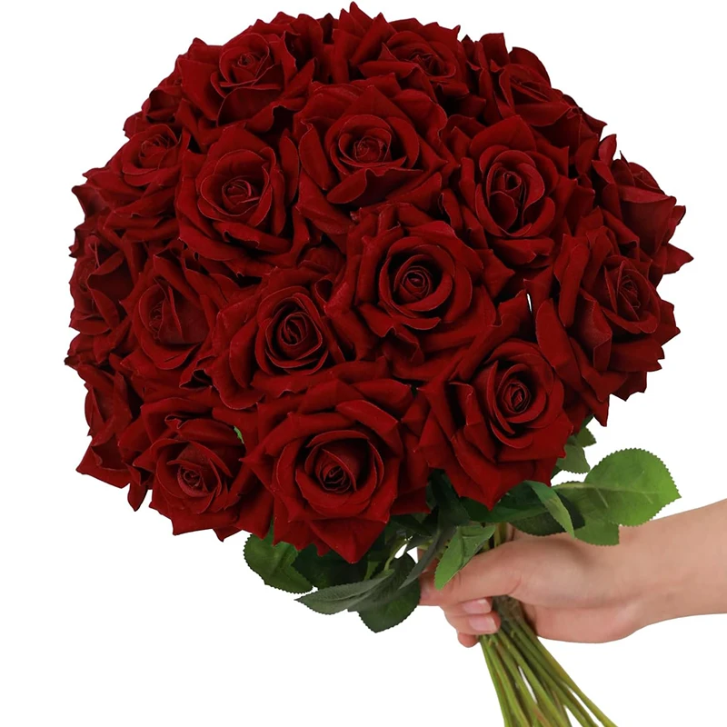 

Artificial Roses Velvet Flowers with Long Stem Fake Roses Bouquet DIY for Home Wedding Decor 20 PCS