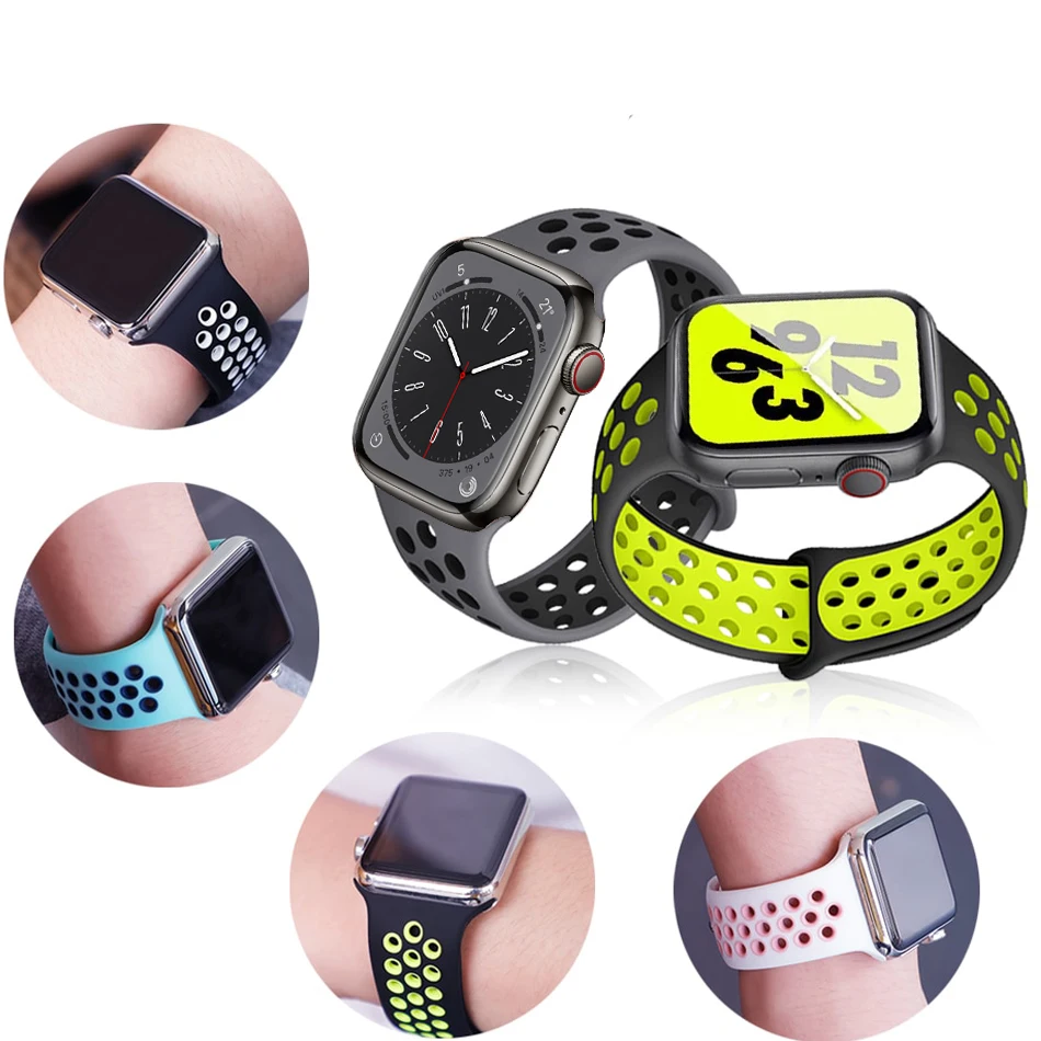 Силиконовый ремешок для Apple Watch ремешки 45 мм 44 40 41 42 спортивный браслет correa iWatch Series