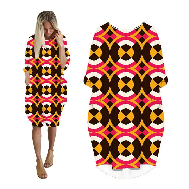 

Платье женское с геометрическим принтом, модная уличная одежда в стиле панк, с длинным рукавом, Одежда большого размера