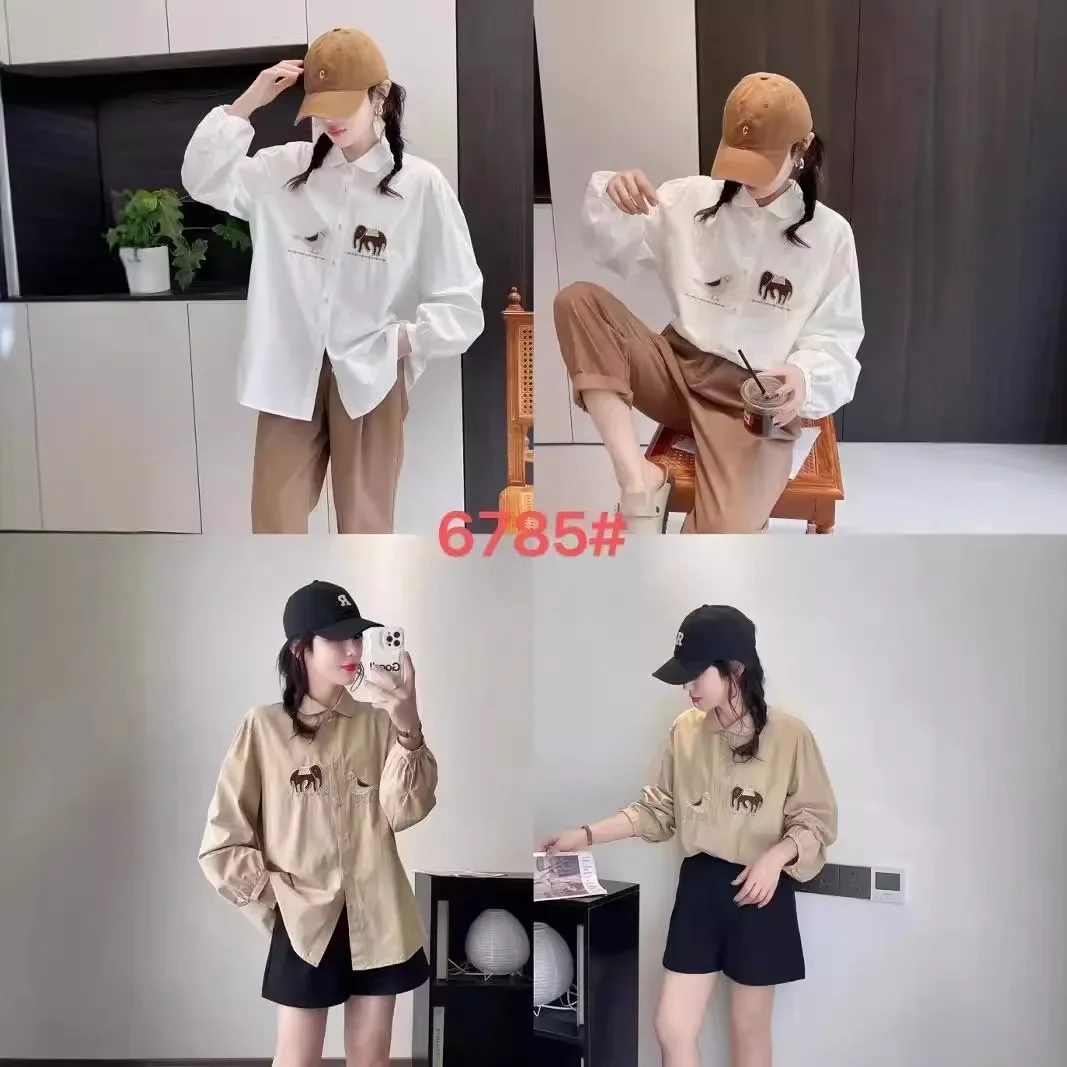 Осень 2023 новая женская японская хлопковая рубашка с лацканами универсальный топ