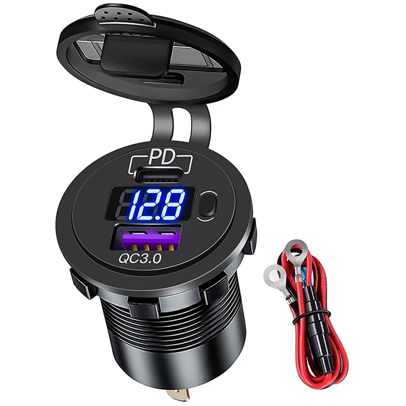 

36W USB Outlet Waterproof Charger Socket PD Type C And QC3.0 USB Port For Car Boat Marine Truck Golf Cart