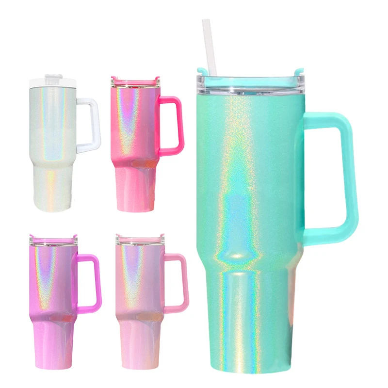 

Outdoor 40oz Tumbler Insulated Mug with Handle Stainless Steel Tumbler Sport Water Cup Sublimation Flicker Thermos Bottle