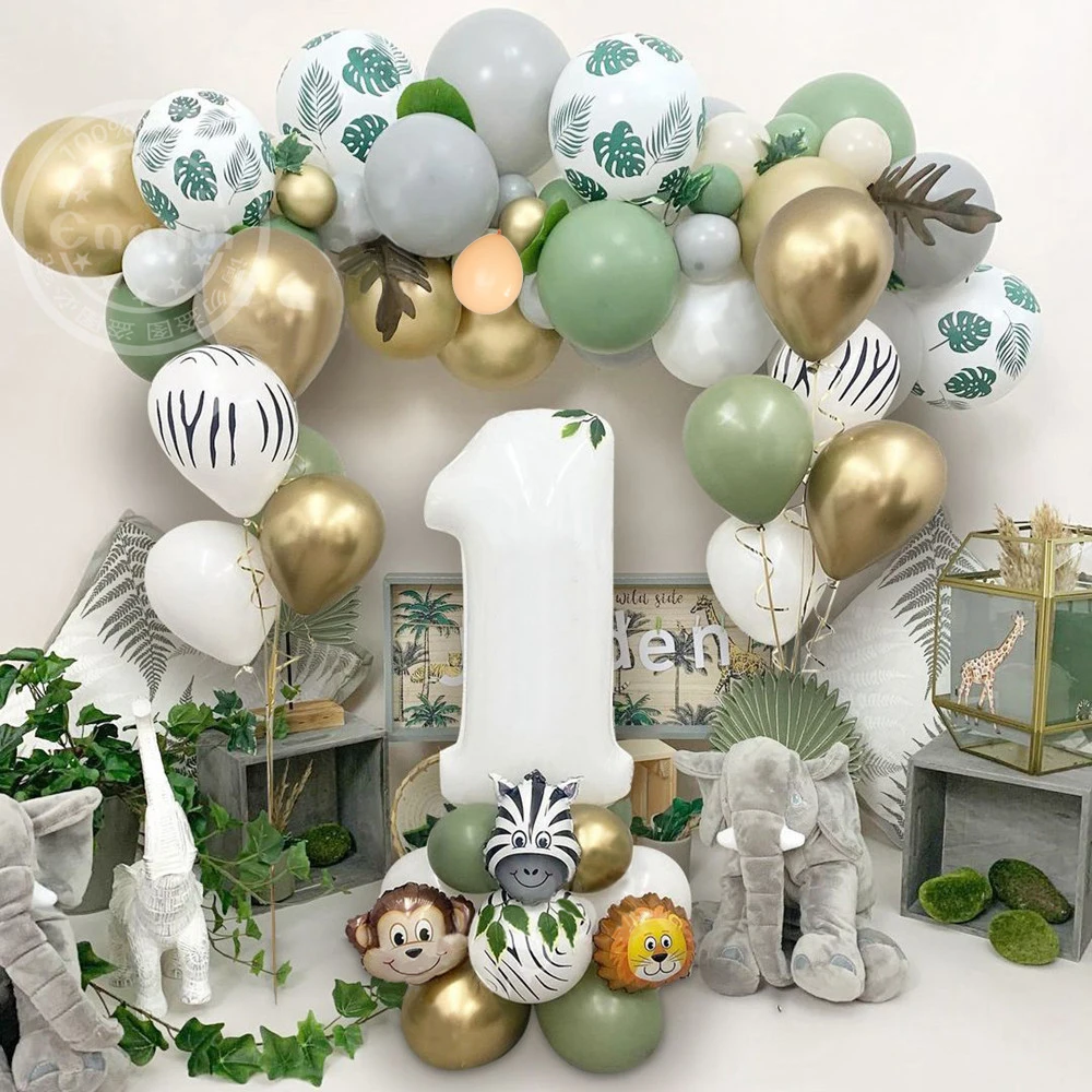 

21/52pcs Avocado Green Metal Gold Retro Latex Balloons Wedding Birthday Party Kids Animals Helium Globos Baby Shower Decorations