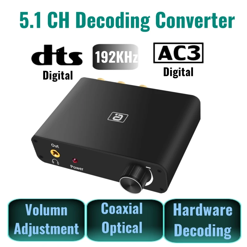 

Digital to Analog 5.1CH to 2.0 Audio Decoder Converter DAC Adapter Amplifier AC3 DTS To 2RCA For Speaker&TV DVD&35MM Headphone
