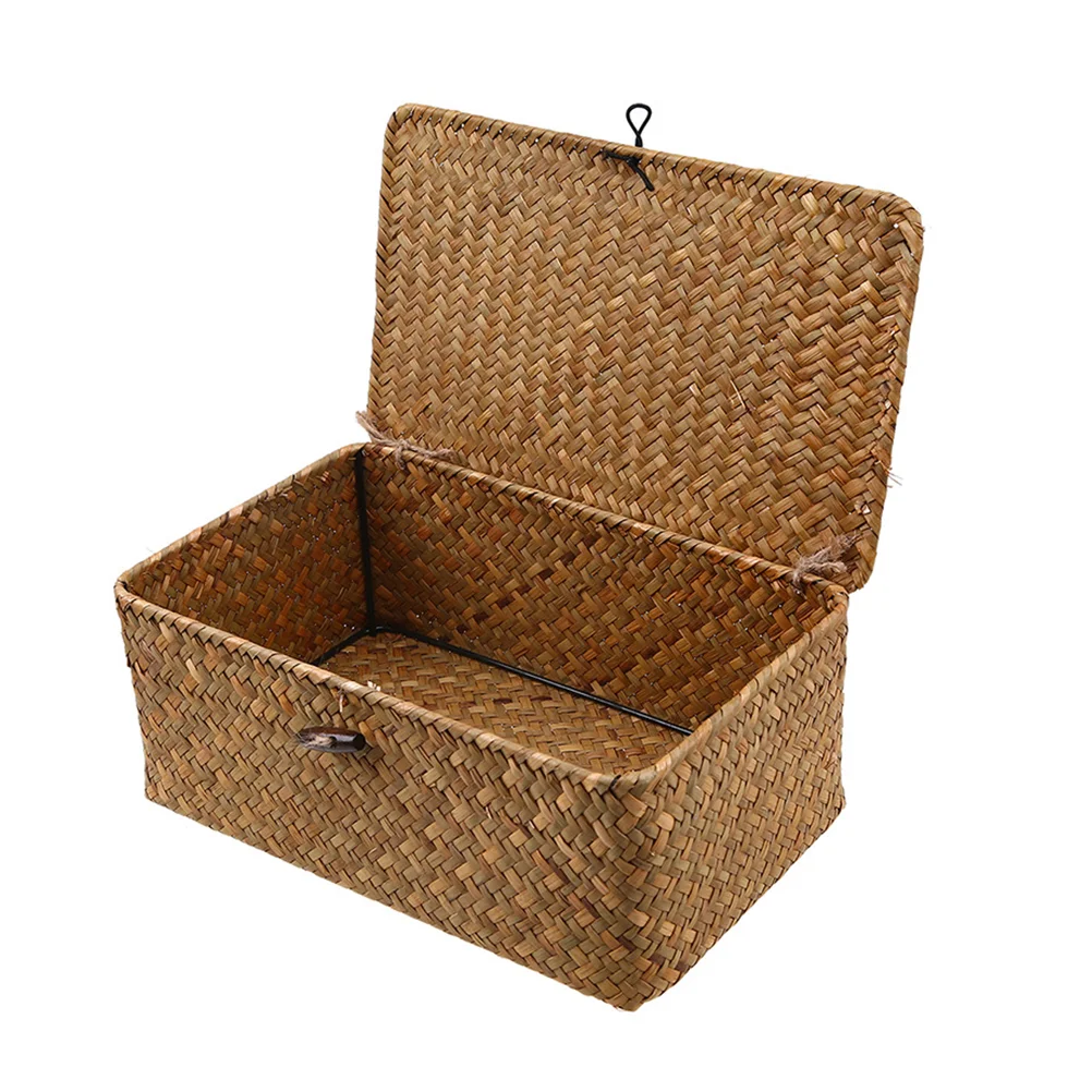 

3 Pcs Woven Laundry Basket Lid Storage Container Seaweed Child Wardrobe Organiser Shelves