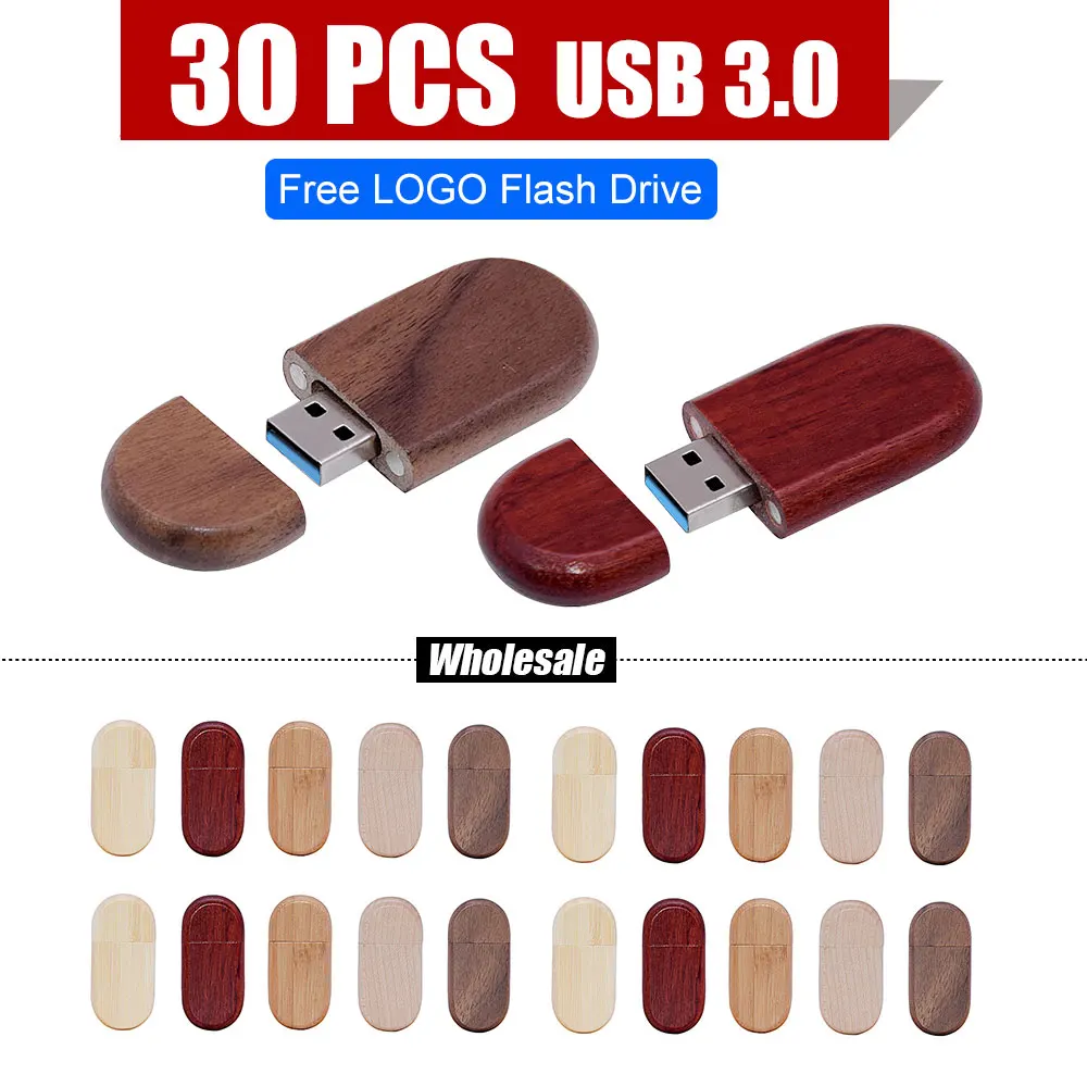 

USB 3,0 деревянный флэш-накопитель, 4 ГБ/8 ГБ/16 ГБ/32 ГБ/64 ГБ, 30 шт.